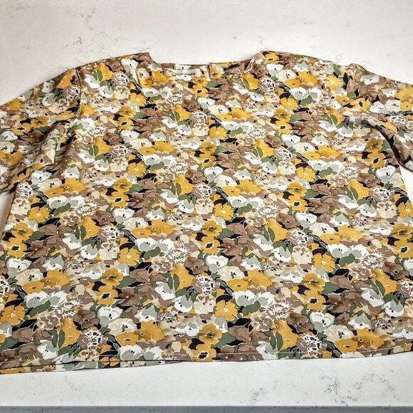 Vintage Freedberg Mustard Yellow Silk Floral SS Top - Picture 3 of 4